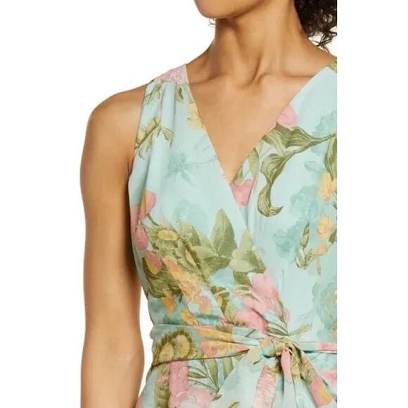 Eliza J Floral Wrap Front Sleeveless Midi Dress Women's 8 Mint Green Floral NWT - Picture 11 of 12
